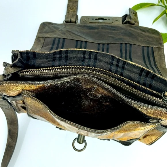 FRYE Cameron Metallic Gold, Copper & Brown Leather Small Satchel Crossbody Bag - Picture 11 of 15